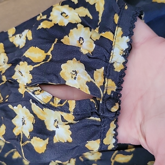 Free People 3/4 Sleeve Washed Black Yellow Floral Print Mini Dress 4 - Picture 4 of 9